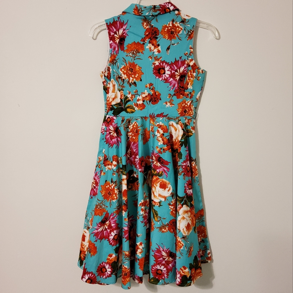 GRACE KARIN COTTON FLORAL FIT & FLARE DRESS V NECK WITH COLLAR DRESS 11-12  YEAR - Picture 4 of 9